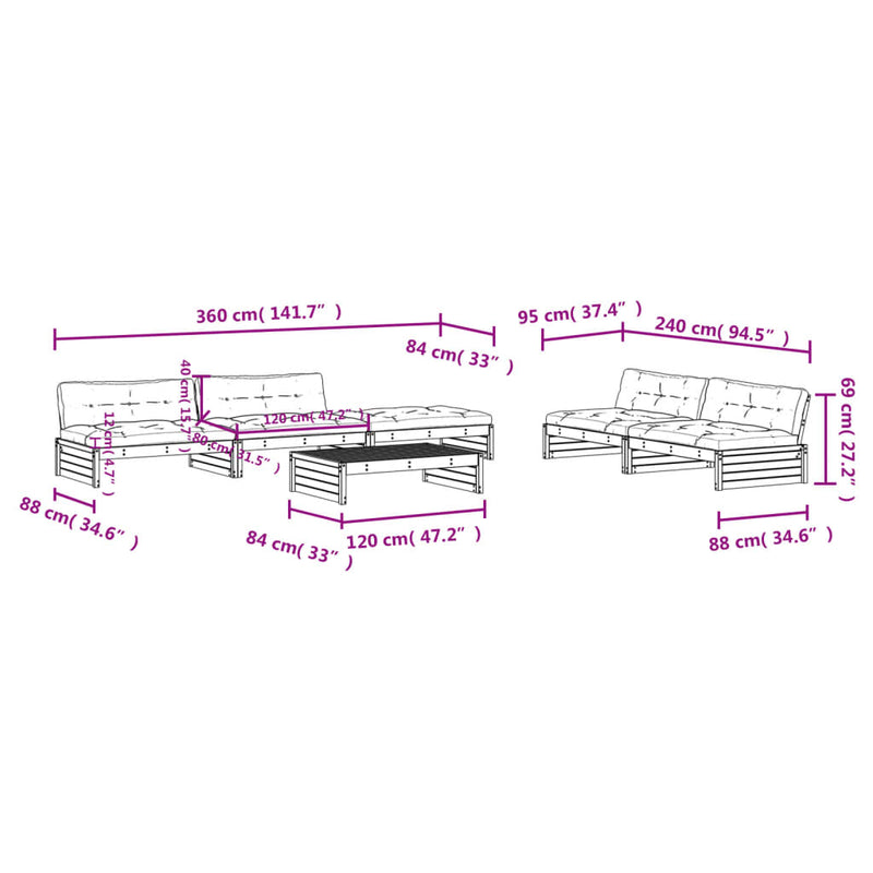 vidaXL 6 Piece Garden Lounge Set with Cushions Solid Wood