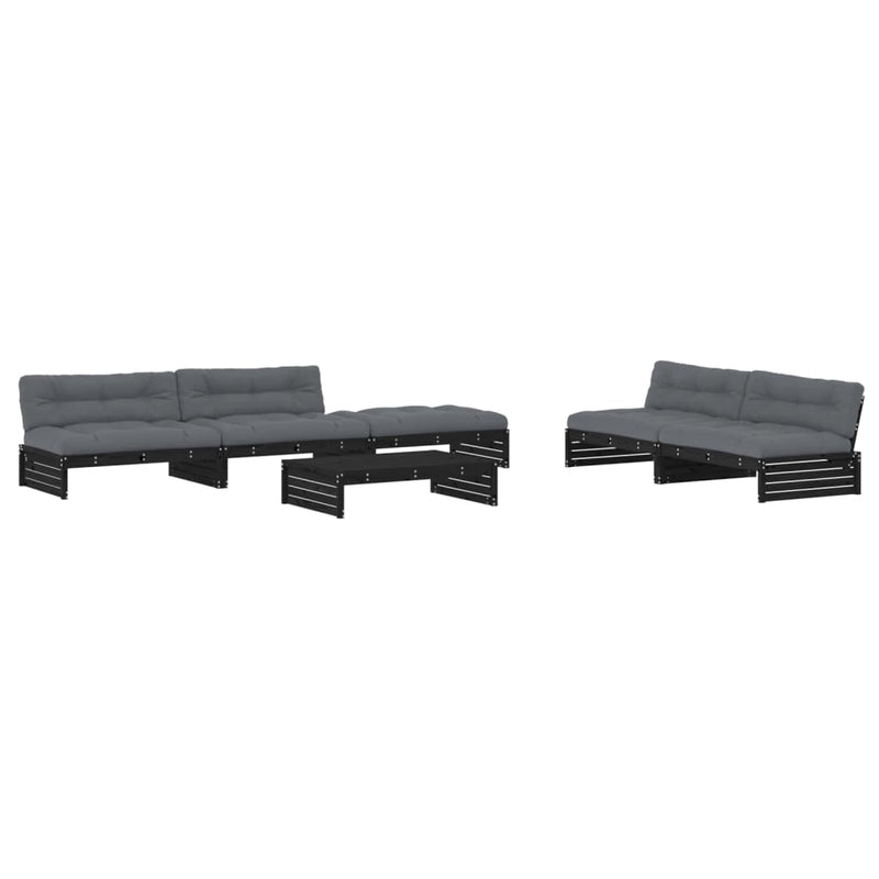 vidaXL 6 Piece Garden Lounge Set with Cushions Black Solid Wood