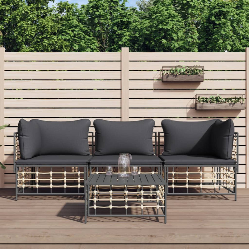 vidaXL 4 Piece Garden Lounge Set with Cushions Anthracite Poly Rattan