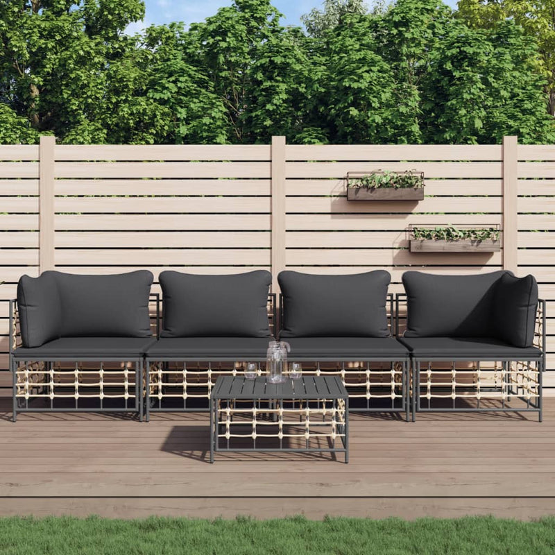 vidaXL 5 Piece Garden Lounge Set with Cushions Anthracite Poly Rattan