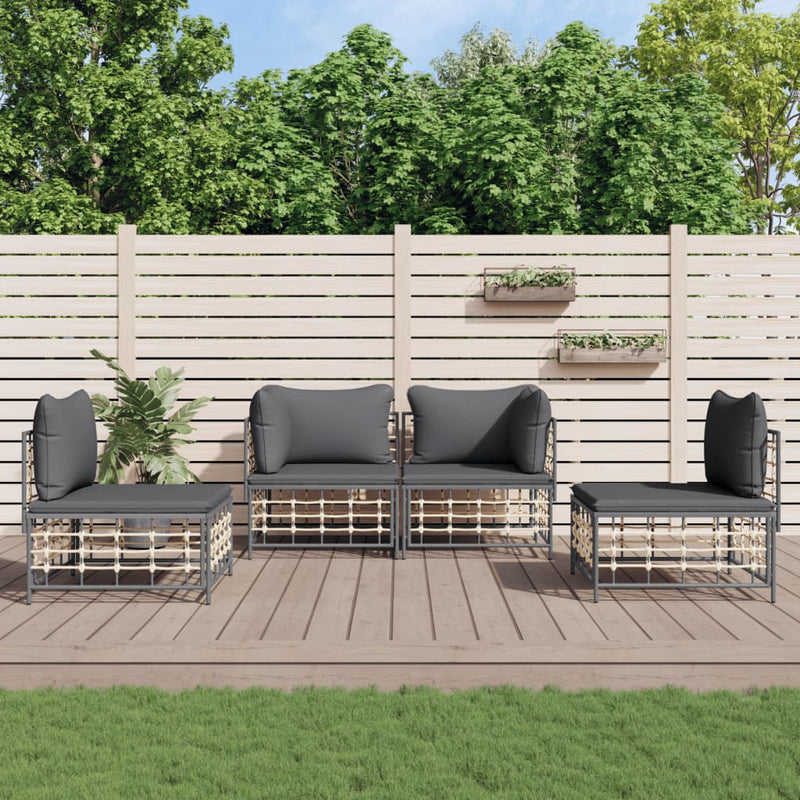 vidaXL 4 Piece Garden Lounge Set with Cushions Anthracite Poly Rattan
