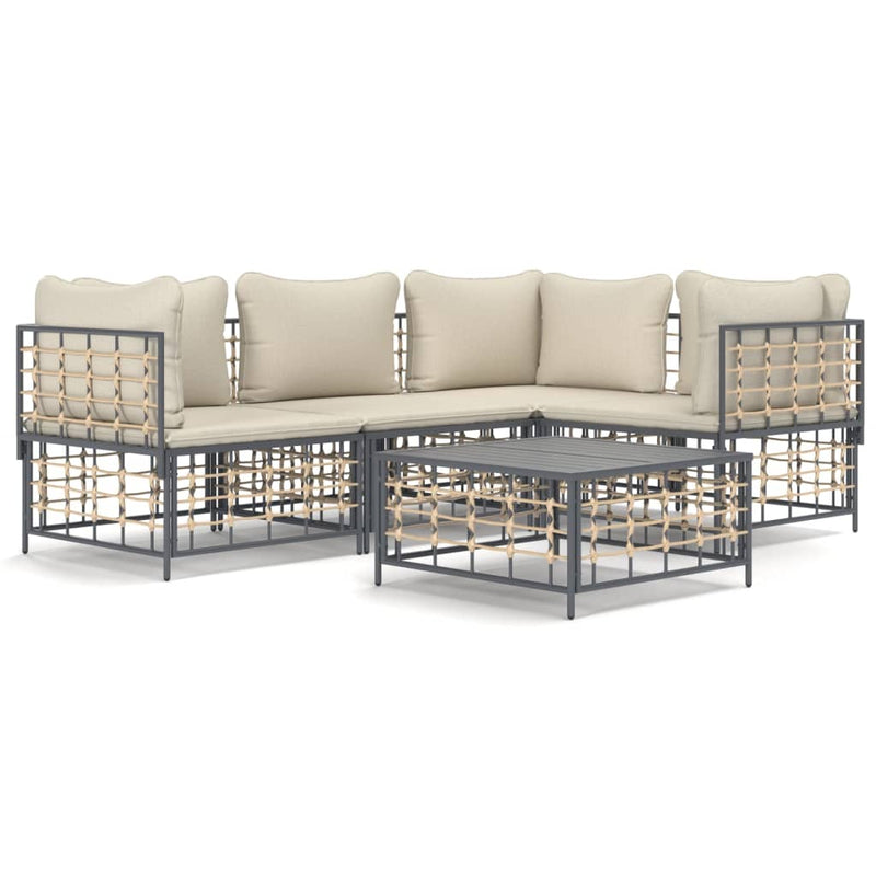 vidaXL 5 Piece Garden Lounge Set with Cushions Anthracite Poly Rattan