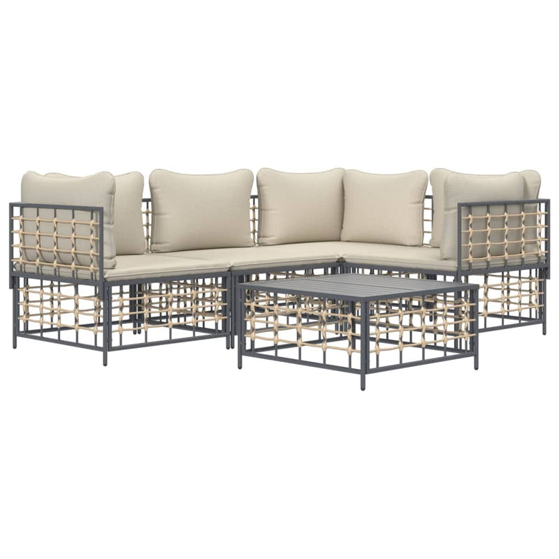 vidaXL 5 Piece Garden Lounge Set with Cushions Anthracite Poly Rattan