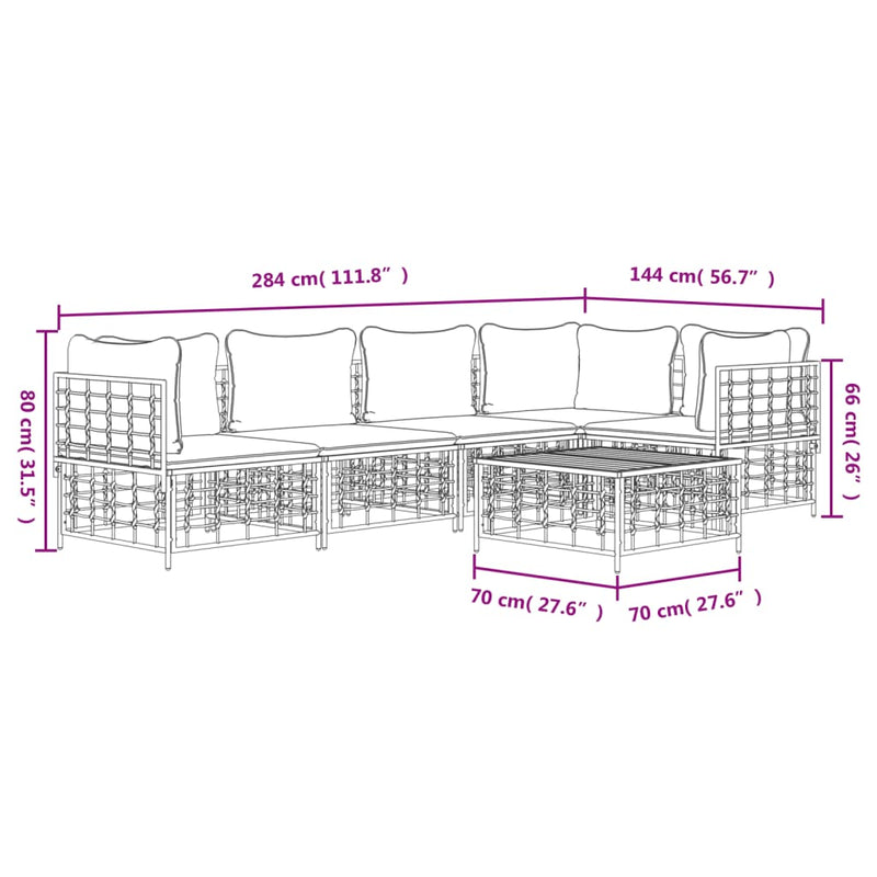 vidaXL 6 Piece Garden Lounge Set with Cushions Anthracite Poly Rattan