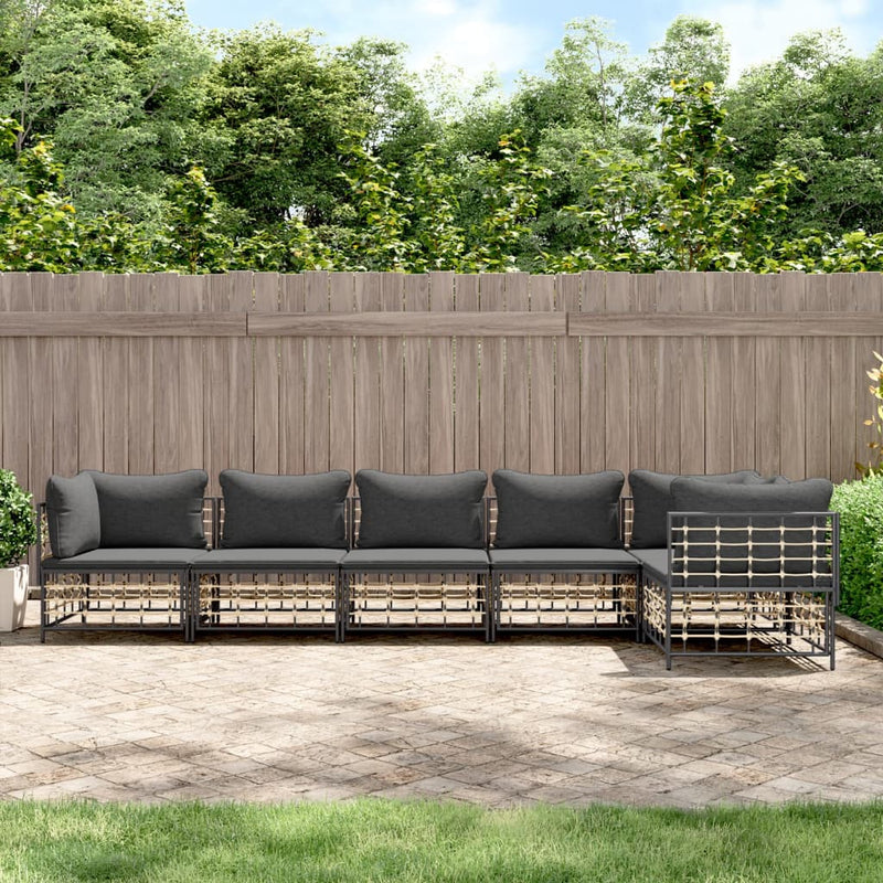 vidaXL 6 Piece Garden Lounge Set with Cushions Anthracite Poly Rattan