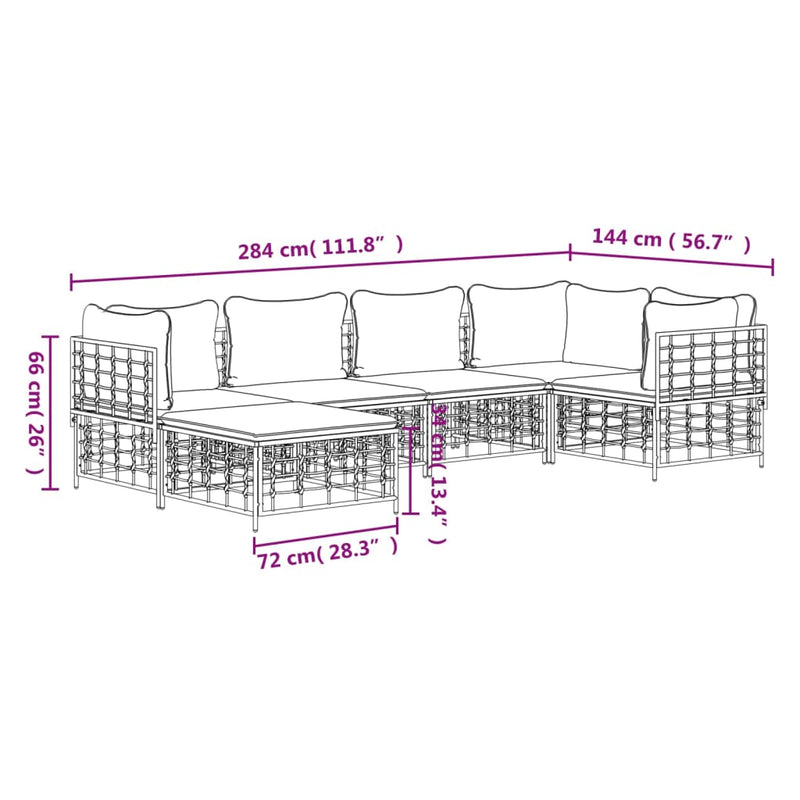 vidaXL 6 Piece Garden Lounge Set with Cushions Anthracite Poly Rattan