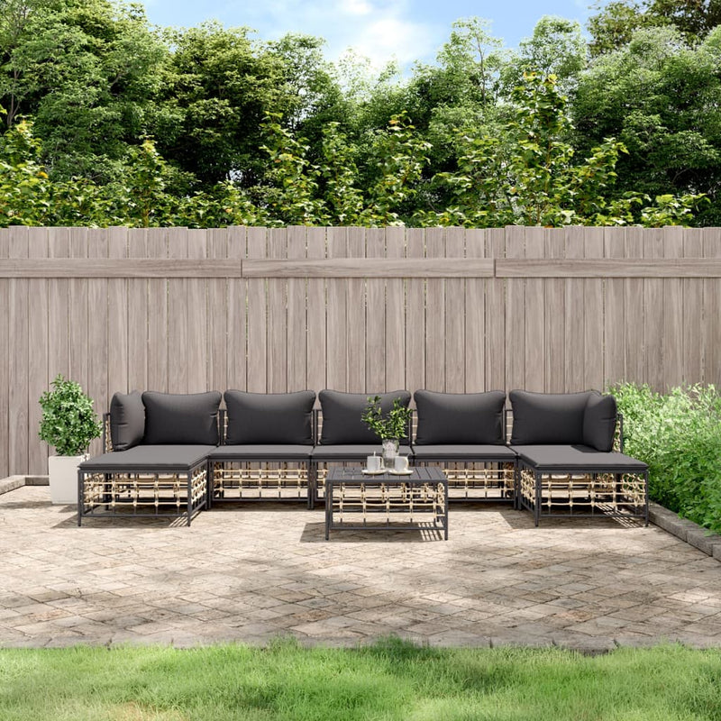 vidaXL 8 Piece Garden Lounge Set with Cushions Anthracite Poly Rattan