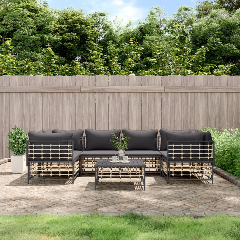 vidaXL 7 Piece Garden Lounge Set with Cushions Anthracite Poly Rattan