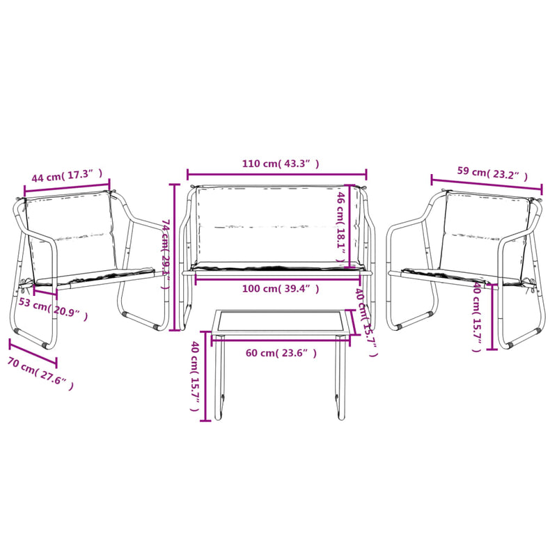 vidaXL 4 Piece Garden Lounge Set with Cushions Anthracite Steel