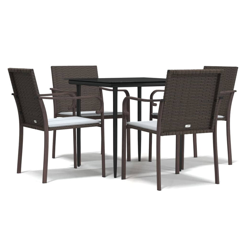 vidaXL 5 Piece Garden Dining Set with Cushions Poly Rattan and Steel