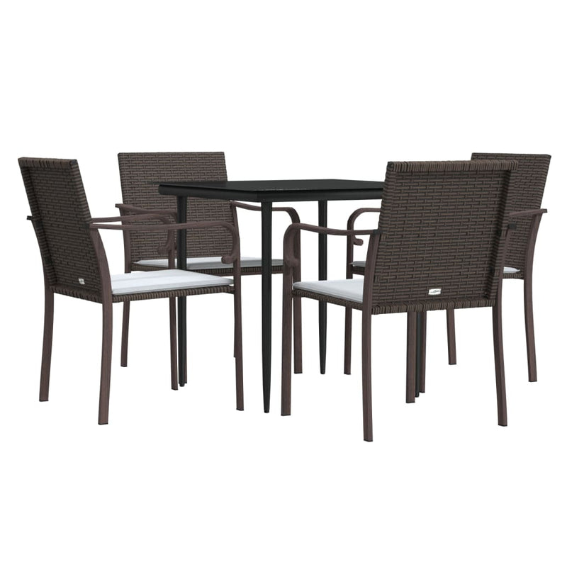 vidaXL 5 Piece Garden Dining Set with Cushions Poly Rattan and Steel