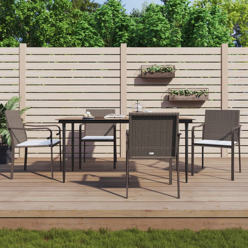 vidaXL 5 Piece Garden Dining Set with Cushions Poly Rattan and Steel