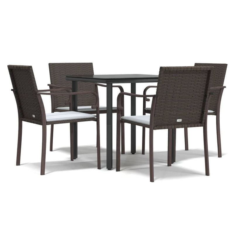 vidaXL 5 Piece Garden Dining Set with Cushions Poly Rattan and Steel