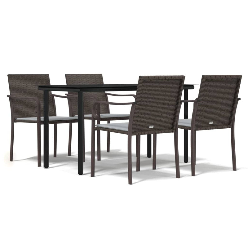 vidaXL 5 Piece Garden Dining Set with Cushions Poly Rattan and Steel
