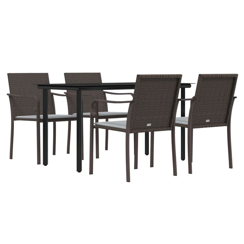 vidaXL 5 Piece Garden Dining Set with Cushions Poly Rattan and Steel