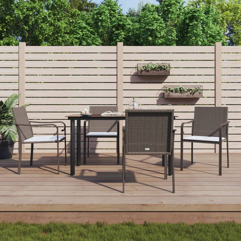 vidaXL 5 Piece Garden Dining Set with Cushions Poly Rattan and Steel