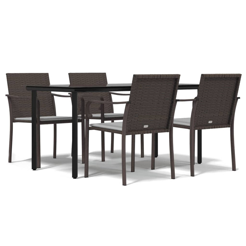 vidaXL 5 Piece Garden Dining Set with Cushions Poly Rattan and Steel