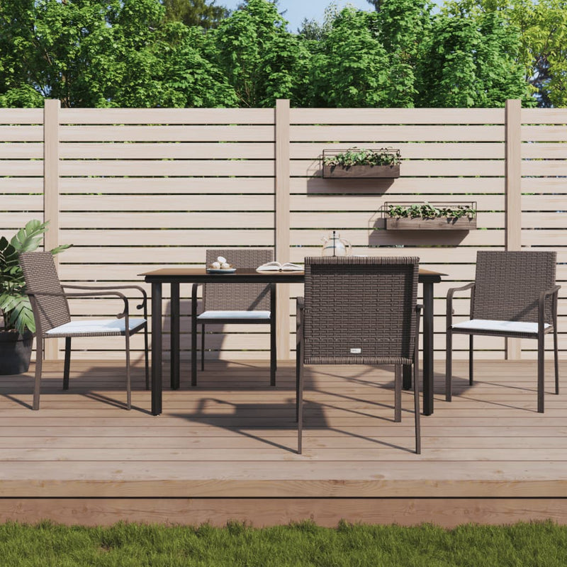 vidaXL 5 Piece Garden Dining Set with Cushions Poly Rattan and Steel