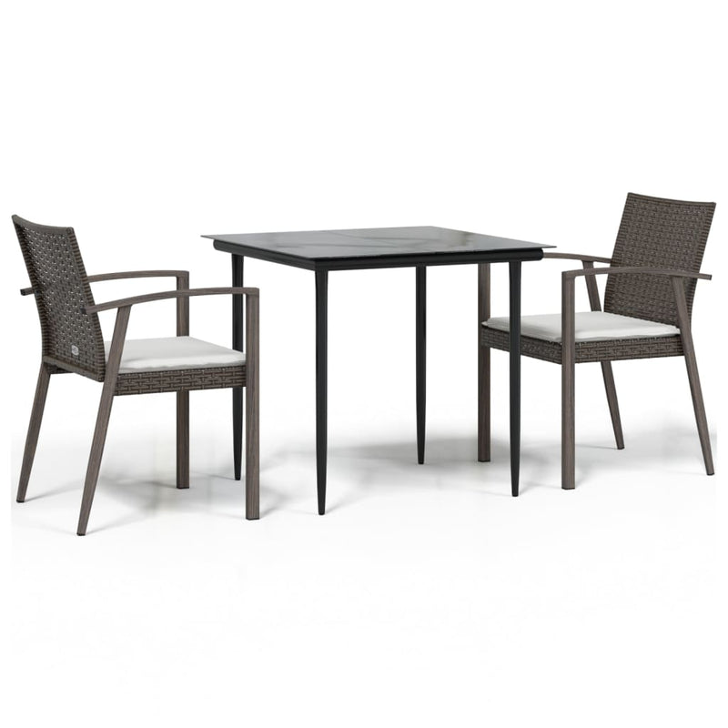 vidaXL 3 Piece Garden Dining Set with Cushions Poly Rattan and Steel
