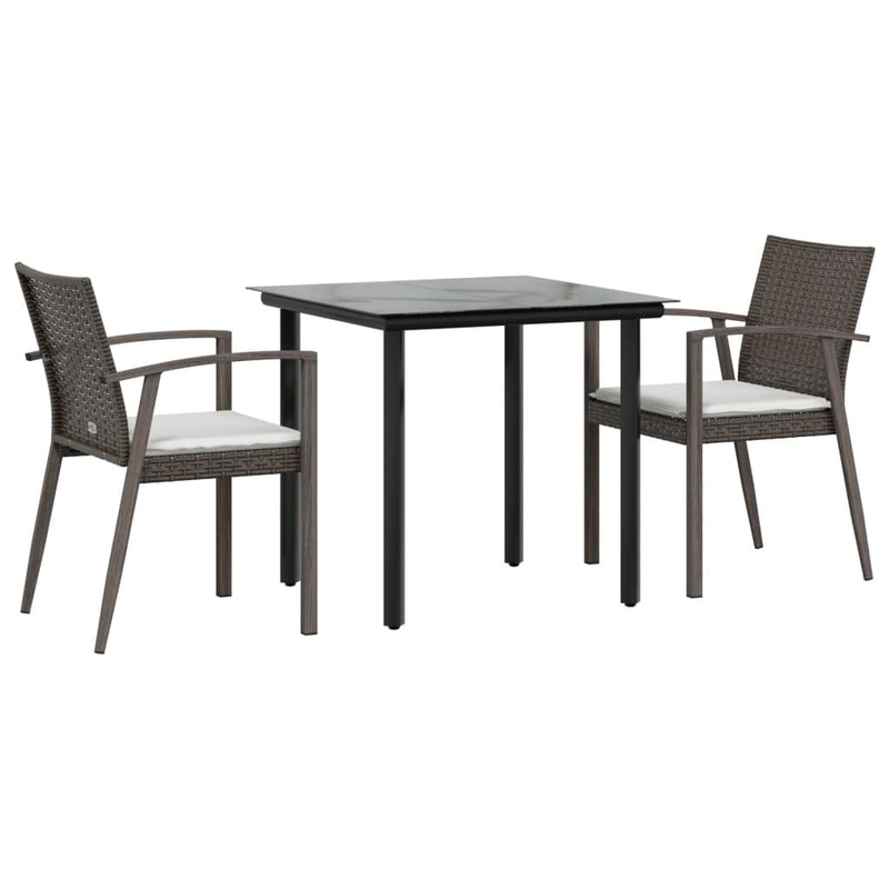 vidaXL 3 Piece Garden Dining Set with Cushions Poly Rattan and Steel