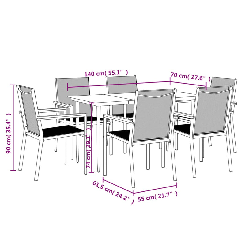 vidaXL 7 Piece Garden Dining Set Black Textilene and Steel