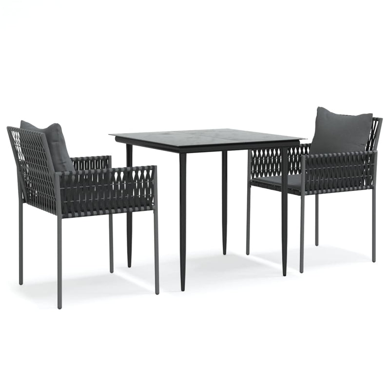 vidaXL 3 Piece Garden Dining Set with Cushions Poly Rattan and Steel