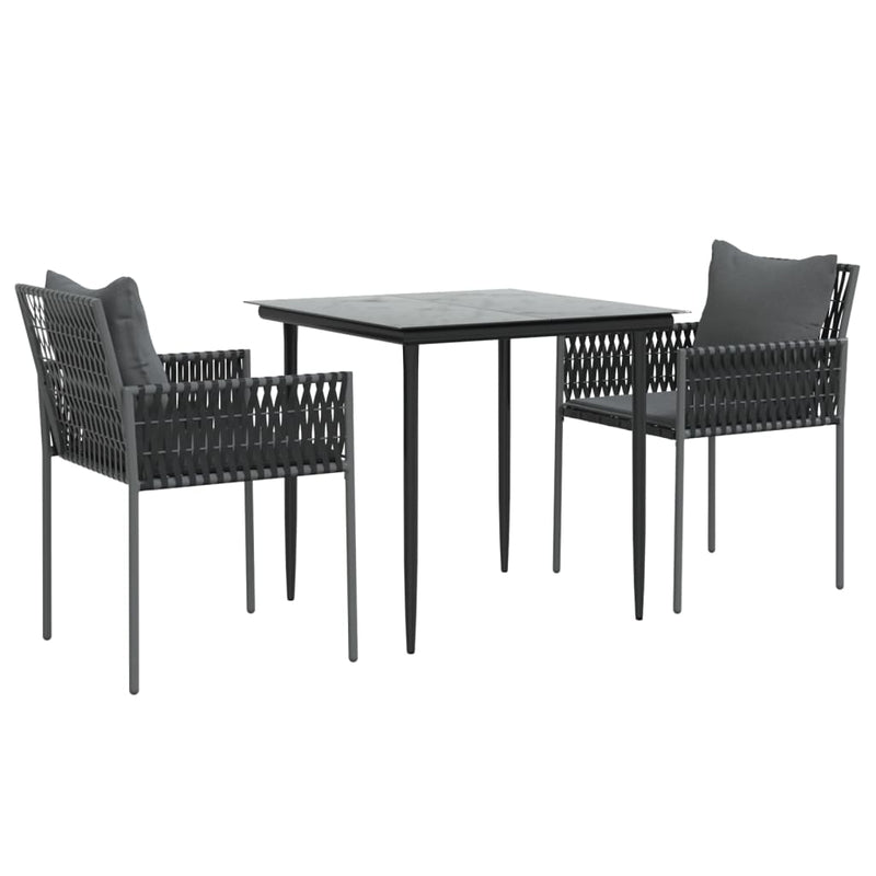 vidaXL 3 Piece Garden Dining Set with Cushions Poly Rattan and Steel
