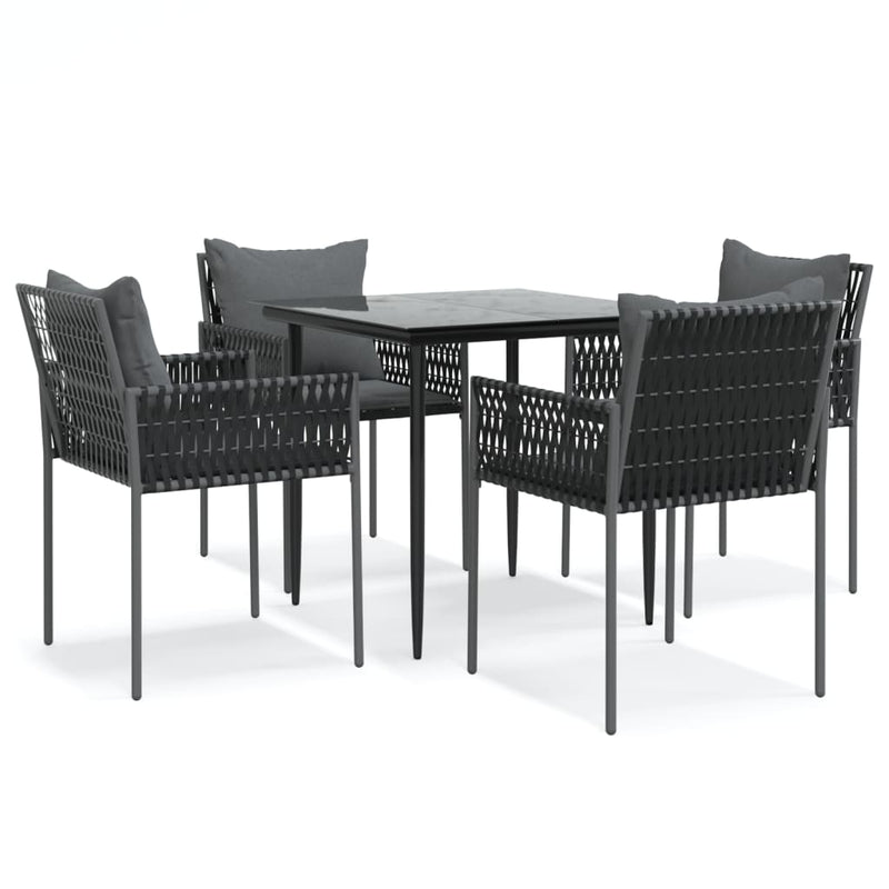 vidaXL 5 Piece Garden Dining Set with Cushions Poly Rattan and Steel