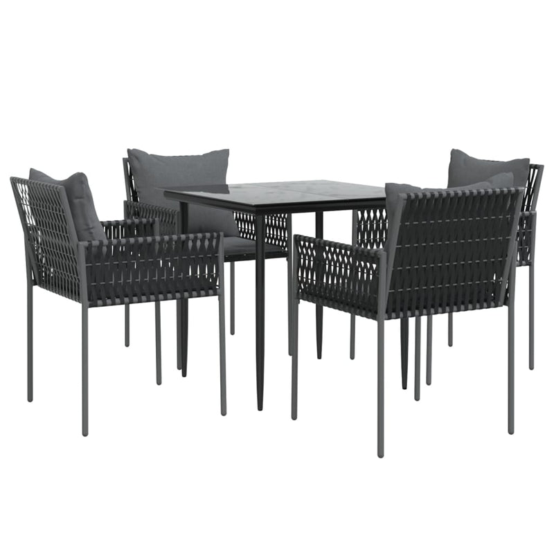 vidaXL 5 Piece Garden Dining Set with Cushions Poly Rattan and Steel