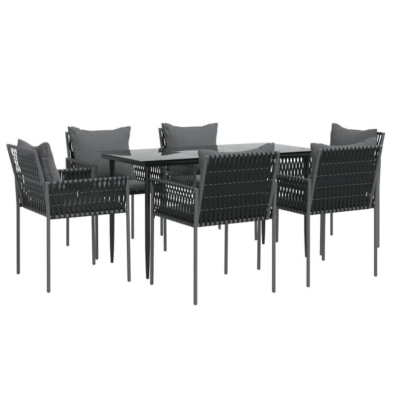 vidaXL 7 Piece Garden Dining Set with Cushions Poly Rattan and Steel