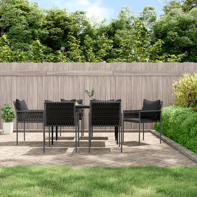 vidaXL 7 Piece Garden Dining Set with Cushions Poly Rattan and Steel