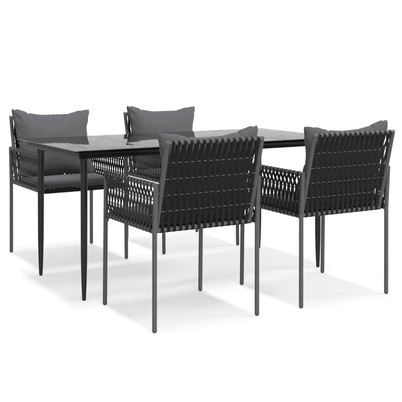 vidaXL 5 Piece Garden Dining Set with Cushions Poly Rattan and Steel