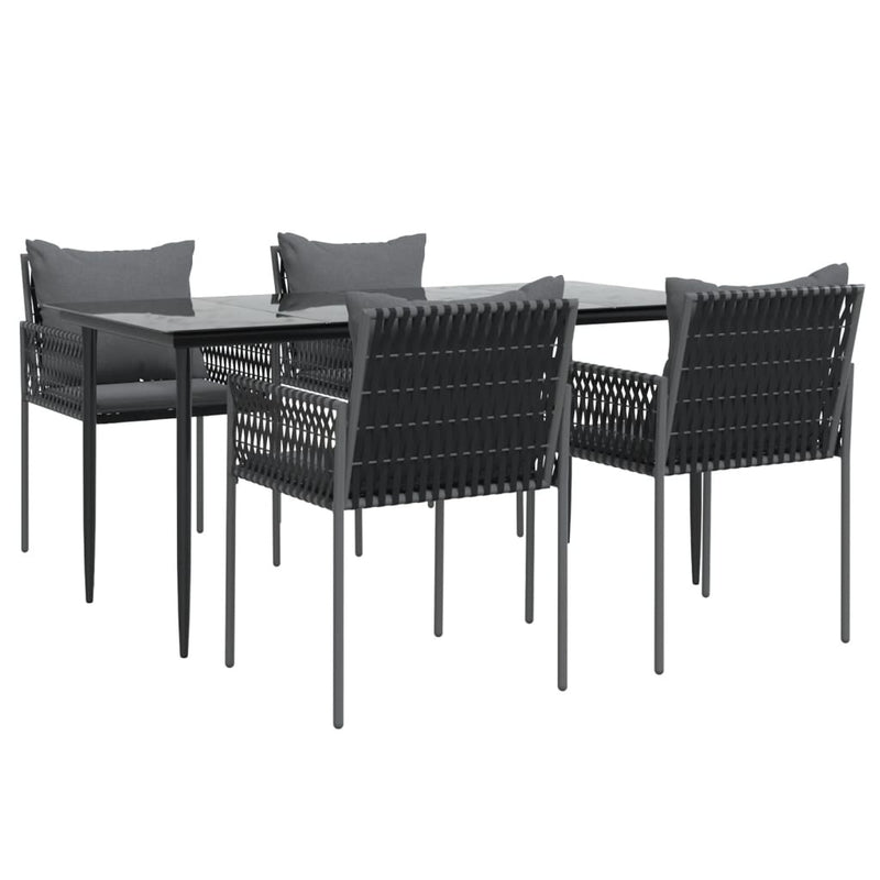 vidaXL 5 Piece Garden Dining Set with Cushions Poly Rattan and Steel