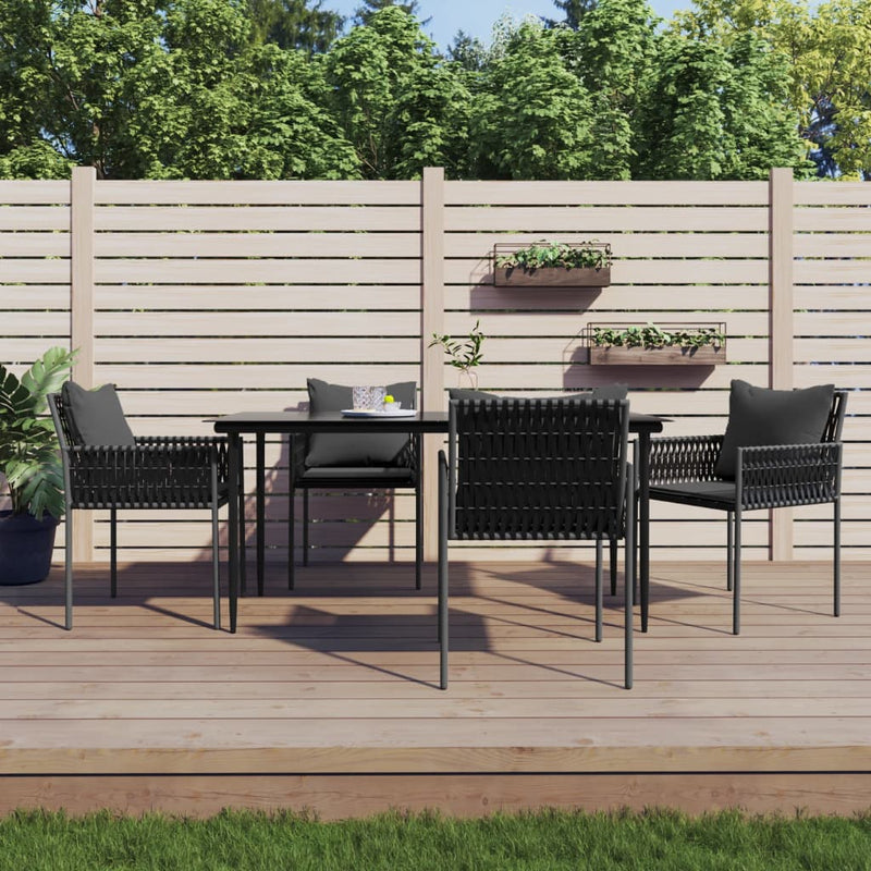 vidaXL 5 Piece Garden Dining Set with Cushions Poly Rattan and Steel