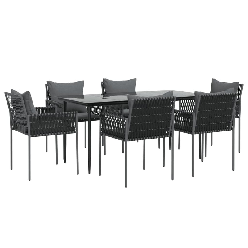 vidaXL 7 Piece Garden Dining Set with Cushions Poly Rattan and Steel
