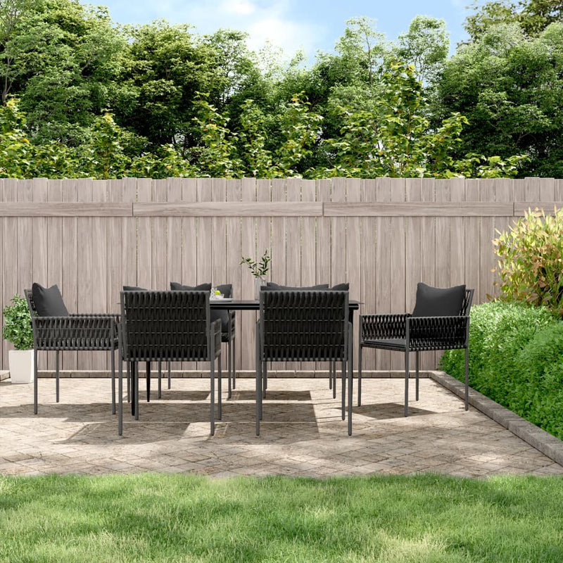 vidaXL 7 Piece Garden Dining Set with Cushions Poly Rattan and Steel