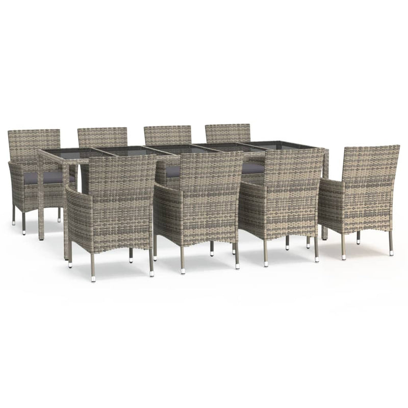 vidaXL 9 Piece Garden Dining Set with Cushions Grey Poly Rattan