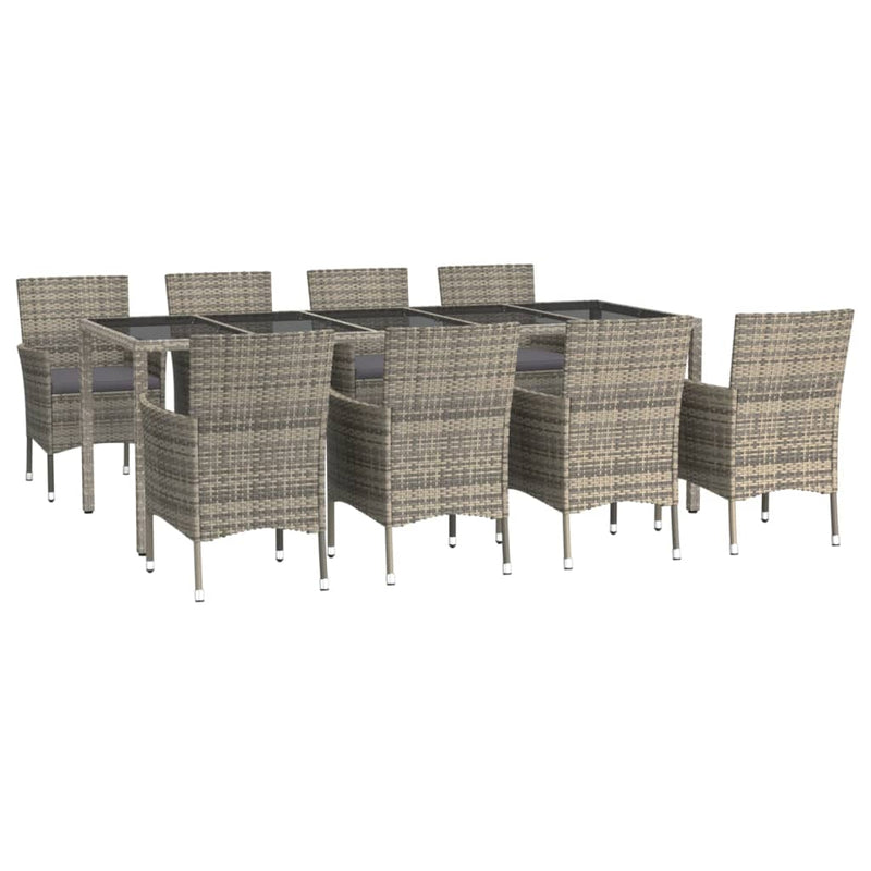 vidaXL 9 Piece Garden Dining Set with Cushions Grey Poly Rattan