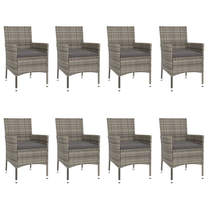 vidaXL 9 Piece Garden Dining Set with Cushions Grey Poly Rattan