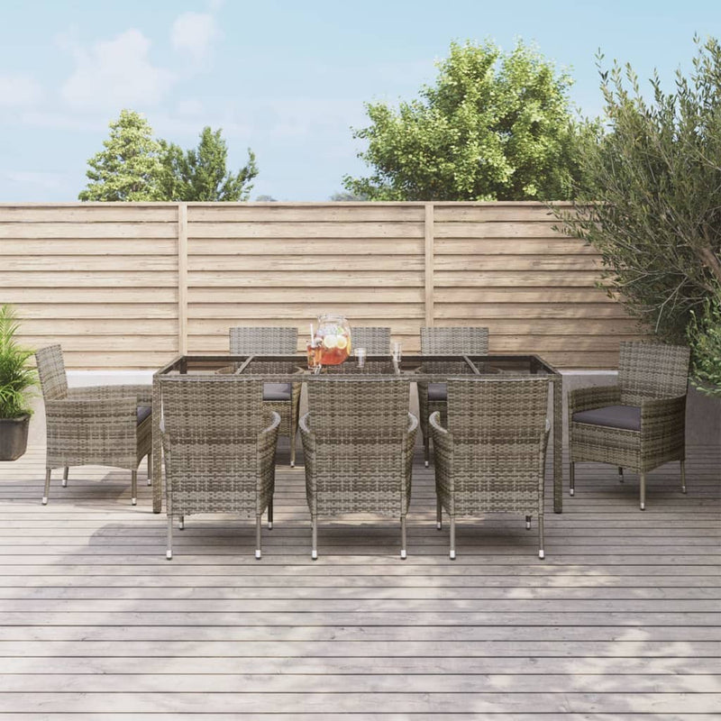 vidaXL 9 Piece Garden Dining Set with Cushions Grey Poly Rattan