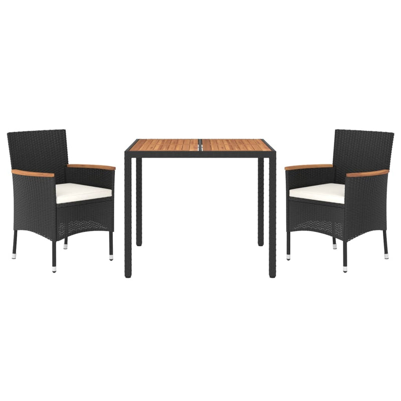 vidaXL 3 Piece Garden Dining Set with Cushions Black Poly Rattan