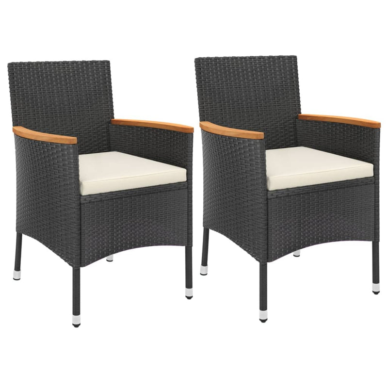 vidaXL 3 Piece Garden Dining Set with Cushions Black Poly Rattan