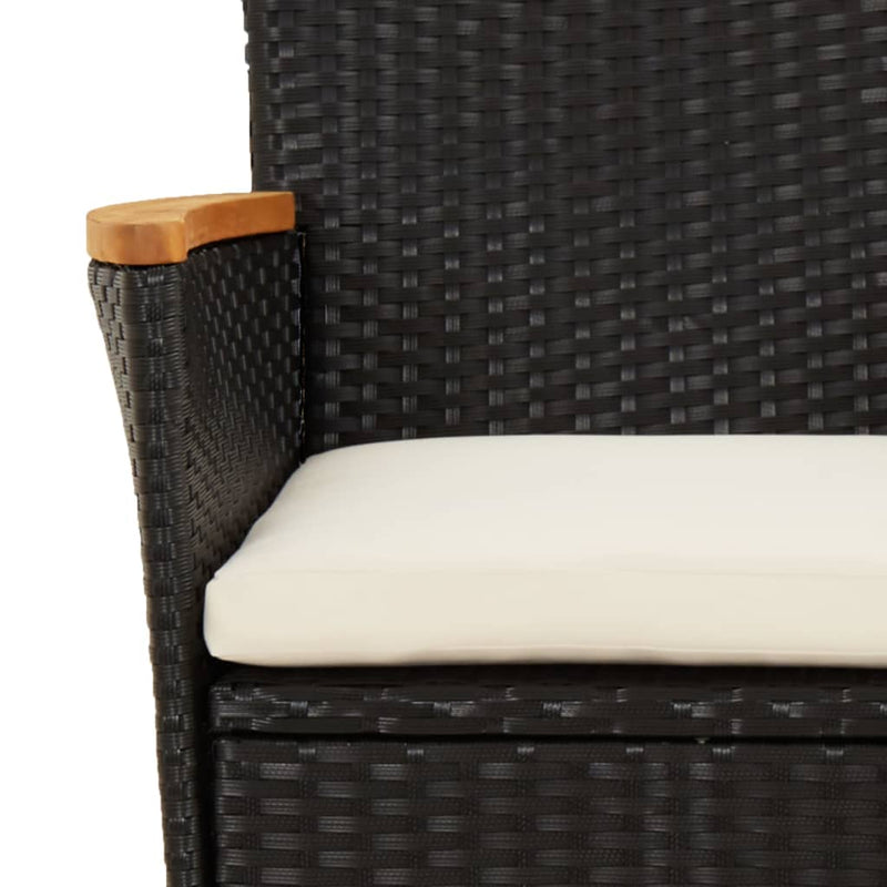 vidaXL 3 Piece Garden Dining Set with Cushions Black Poly Rattan
