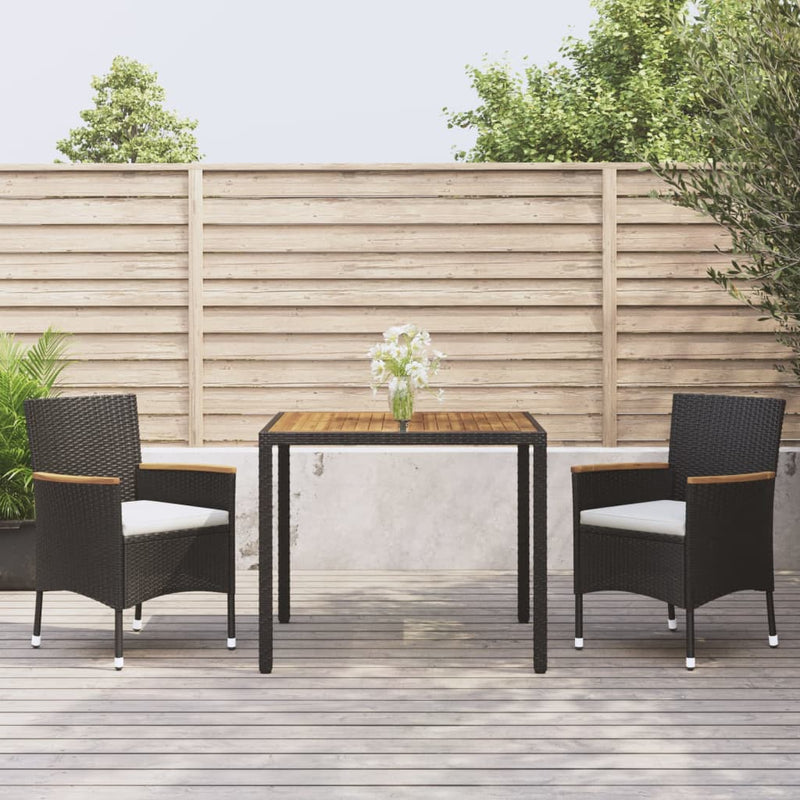 vidaXL 3 Piece Garden Dining Set with Cushions Black Poly Rattan