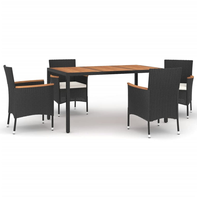 vidaXL 5 Piece Garden Dining Set with Cushions Black Poly Rattan