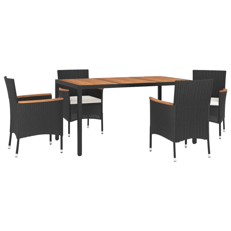 vidaXL 5 Piece Garden Dining Set with Cushions Black Poly Rattan