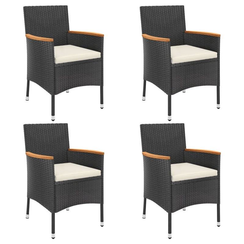vidaXL 5 Piece Garden Dining Set with Cushions Black Poly Rattan