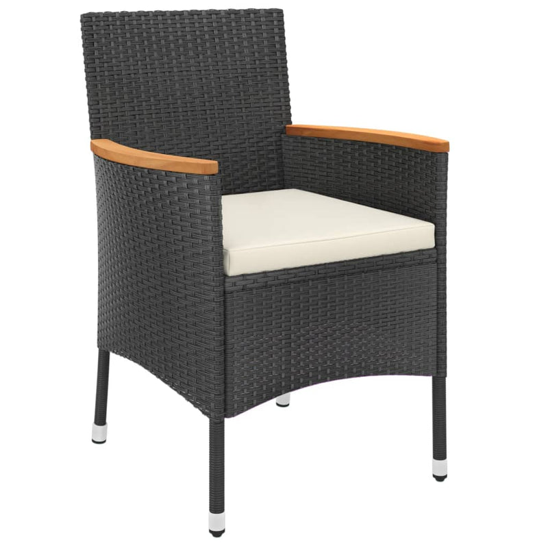 vidaXL 5 Piece Garden Dining Set with Cushions Black Poly Rattan