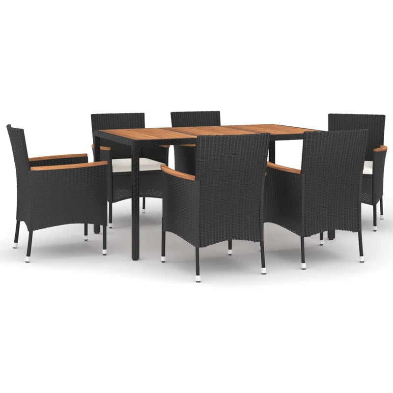 vidaXL 7 Piece Garden Dining Set with Cushions Black Poly Rattan