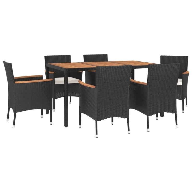 vidaXL 7 Piece Garden Dining Set with Cushions Black Poly Rattan